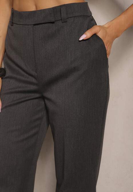 Ciemnoszare Garniturowe Spodnie Dzwony z Wiskozą High Waist Gelobina 5