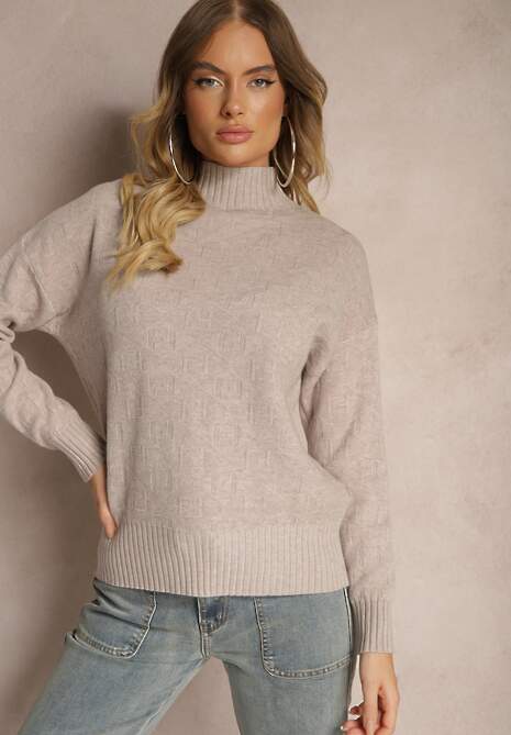 Beżowy Golf Sweter z Tłoczeniem i Ściągaczami Melovira 4