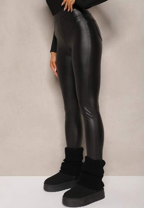 Czarne Legginsy z Imitacji Skóry High Waist Noriel 4
