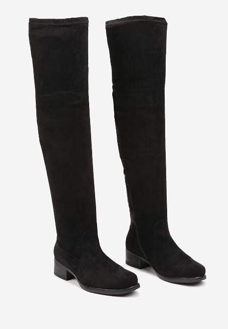 Czarne Kozaki Muszkieterki na Płaskiej Podeszwie ze Sznurkiem Avatiras 5