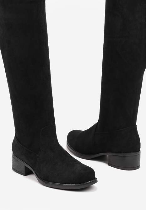 Czarne Kozaki Muszkieterki na Płaskiej Podeszwie ze Sznurkiem Avatiras 6