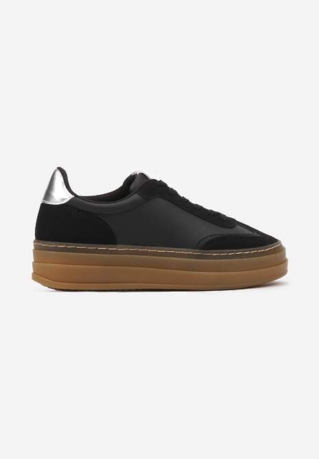 Czarne Sneakersy na Grubej Podeszwie Ozdobione Kontrastowymi Przeszyciami Belmaris 4
