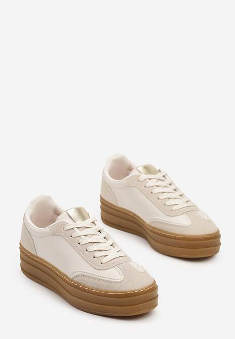 Beżowe Sneakersy na Grubej Podeszwie Ozdobione Kontrastowymi Przeszyciami Belmaris 5
