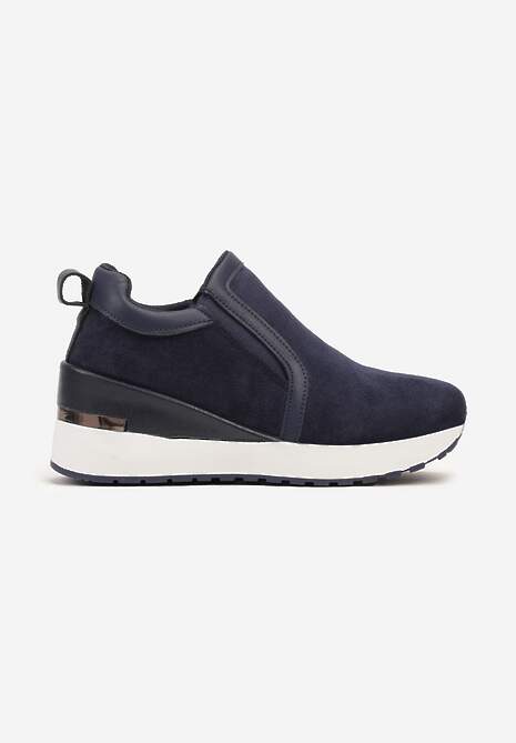 Granatowe Sneakersy na Koturnie z Elastyczny Materiałem i Metaliczną Aplikacją Flarie 4
