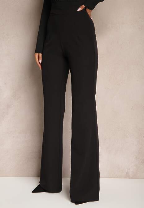 Czarne Spodnie Dzwony High Waist Ozdobione Imitacją Kieszeni Zinalis 4