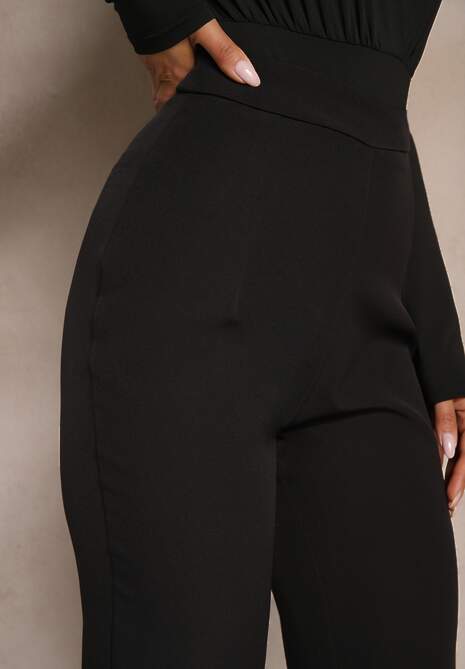 Czarne Spodnie Dzwony High Waist Ozdobione Imitacją Kieszeni Zinalis 5