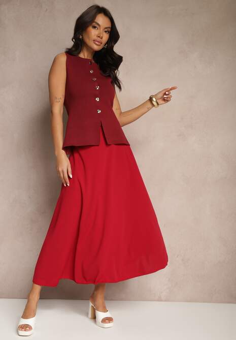 Bordowa Spódnica o Rozkloszowanym Kroju Melobi