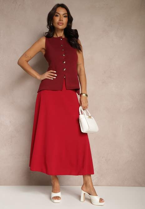 Bordowa Spódnica o Rozkloszowanym Kroju Melobi 4