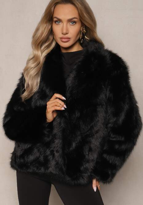 Czarna Kurtka Futrzana w Eleganckim Stylu na Napy Vortana