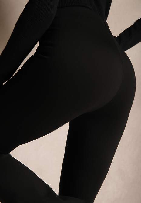 Czarne Spodnie Dzwony z Wiskozą i Bawełną z Gumką w Pasie High Waist Lertidra 5
