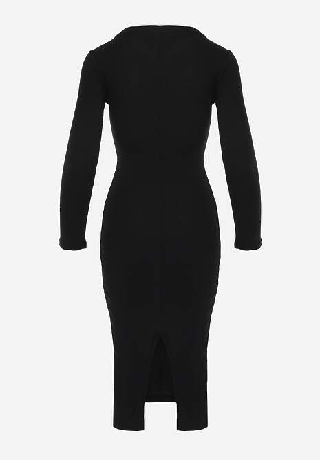 Czarna Sweterkowa Sukienka o Dopasowanym Kroju Sartana 7
