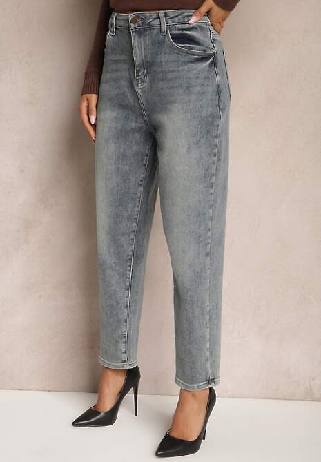 Niebiesko-Szare Jeansy z Bawełną o Kroju Mom Fit High Waist Melortia 4