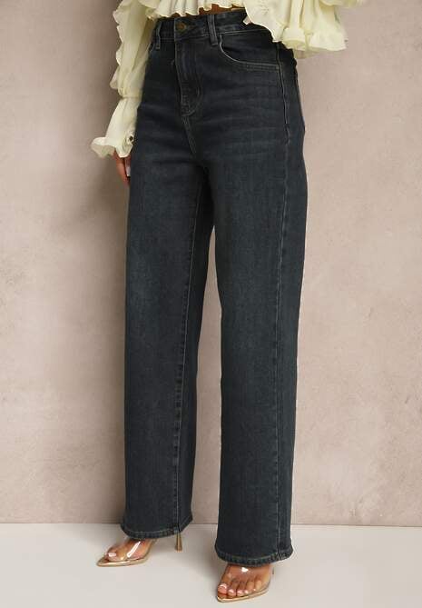 Granatowe Jeansy o Szerokim Kroju z Bawełną High Waist  Vitira 4