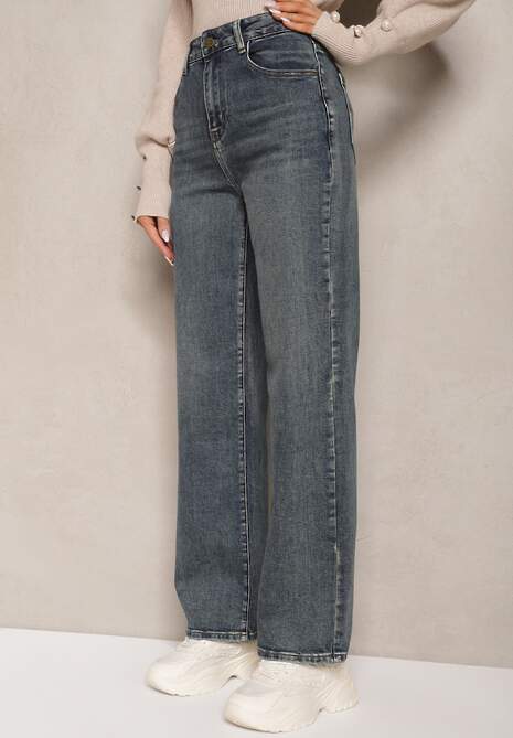 Niebiesko-Szare Szerokie Jeansy z Bawełną High Waist Torrinia 4