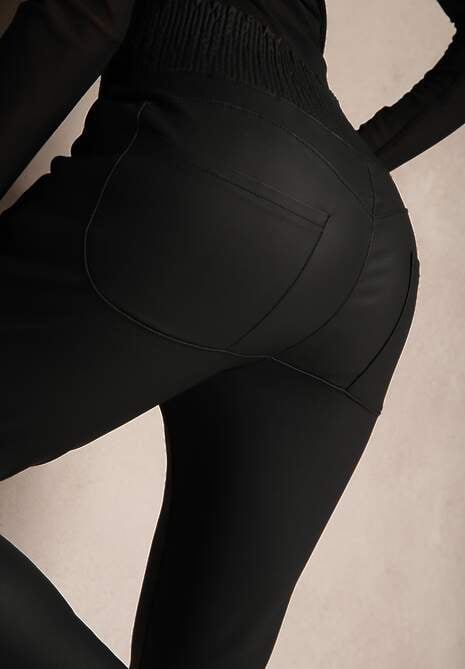 Czarne Spodnie Skinny High Waist z Gumką w Pasie i Wsuwanymi Kieszeniami Vialaena 5