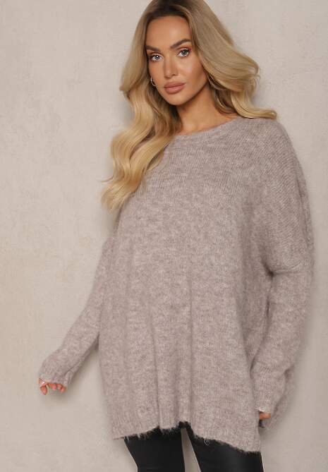 Beżowy Casualowy Sweter Oversize Allethia