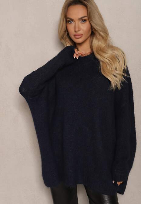 Granatowy Casualowy Sweter Oversize Allethia 4