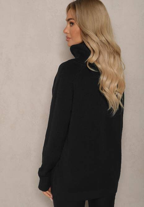 Czarny Casualowy Golf z Domieszką Wiskozy Ozdobiony Małymi Kieszeniami Viasya 4