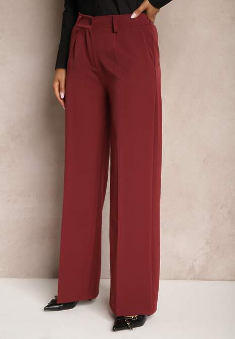 Bordowe Szerokie Spodnie High Waist z Gumką w Pasie Eternel 4