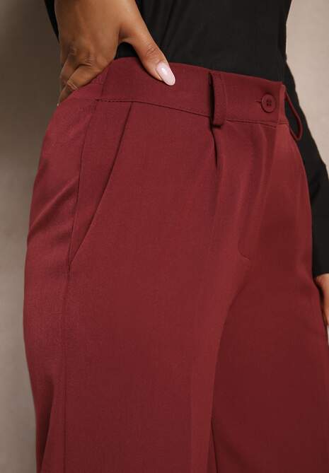 Bordowe Szerokie Spodnie High Waist z Gumką w Pasie Eternel 5
