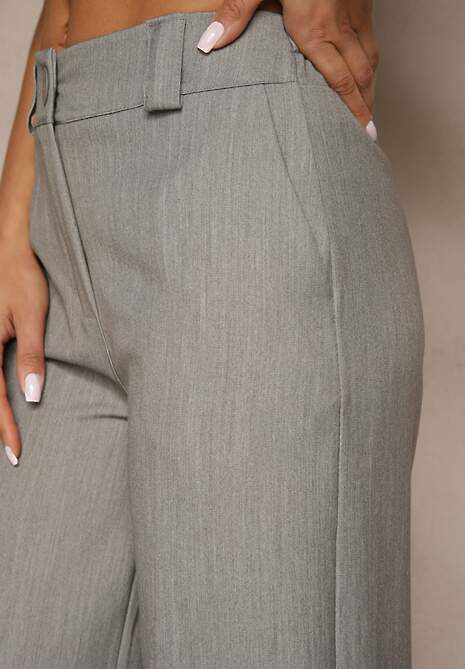 Szare Szerokie Spodnie z Wiskozą High Waist o Garniturowym Kroju Nioratta 5