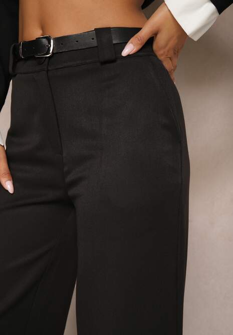 Czarne Szerokie Spodnie z Wiskozą High Waist o Garniturowym Kroju Nioratta 5