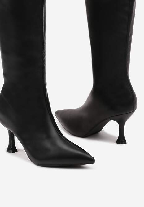 Czarne Eleganckie Kozaki na Klepsydrowym Obcasie ze Szpiczastym Noskiem Razina 6