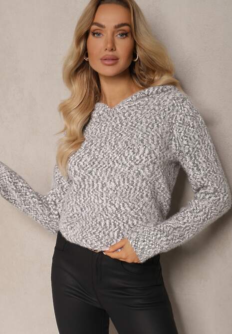 Czarny Casualowy Sweter z Wełną z Kapturem Zinrelia 4