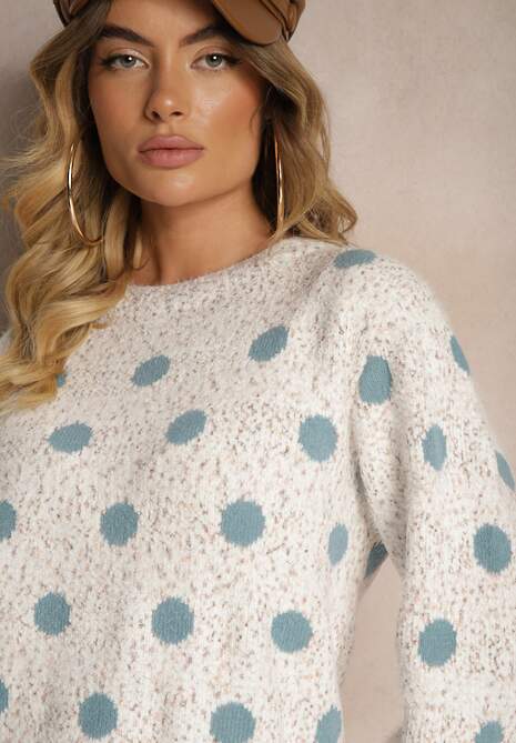 Biało-Niebieski Klasyczny Sweter w Grochy o Prostym Kroju Mazzina 5