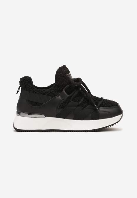Czarne Sneakersy Zimowe z Futerkiem Barankiem na Niskiej Platformie Zinethia 4