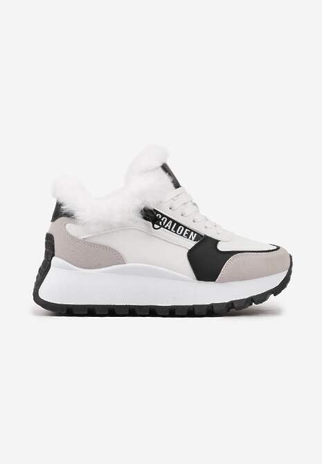Białe Sneakersy na Platformie z Napisem Sznurowaniem i Futerkiem Vazina 4
