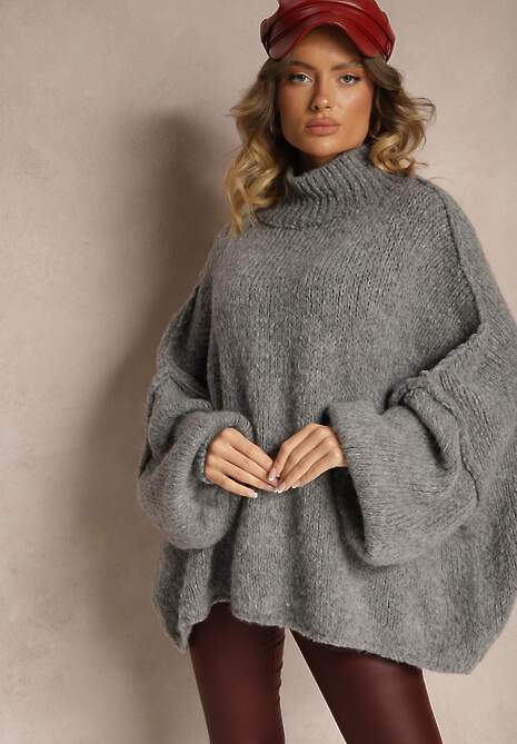 Szary Golf Oversize z Domieszką Wełny Asintavira 4