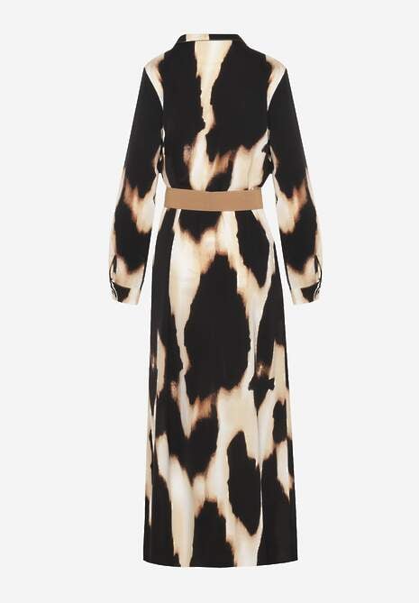 Beżowo-Czarna Koszulowa Sukienka w Panterkę Ozdobiona Paskiem Valentola 7