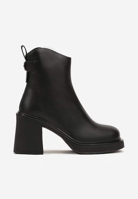 Czarne Skórzane Botki na Platformie i Słupku z Ociepleniem Atintessa 4