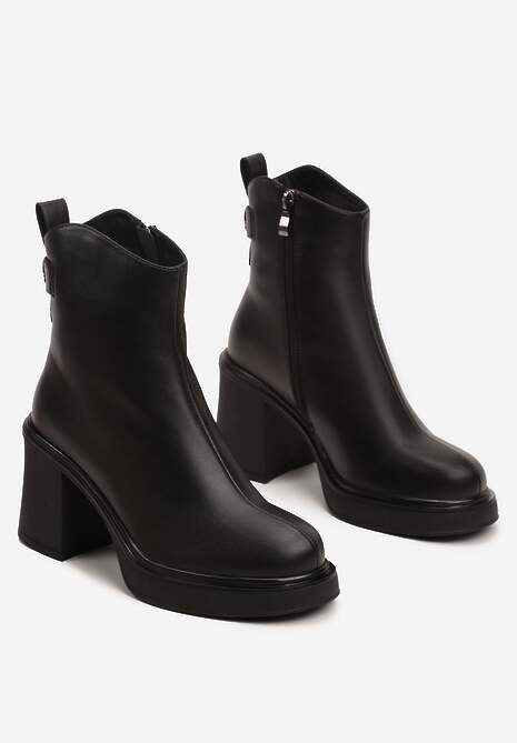 Czarne Skórzane Botki na Platformie i Słupku z Ociepleniem Atintessa 5