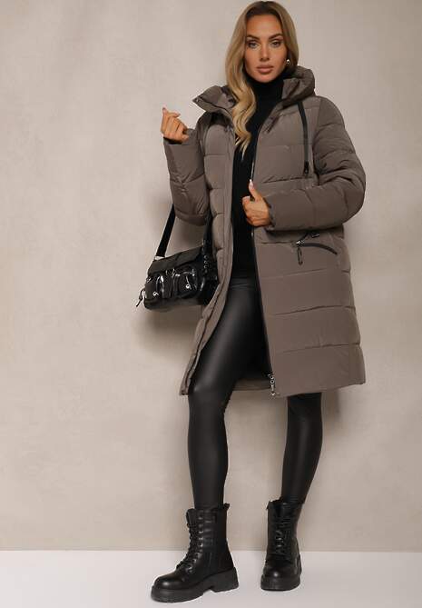 René Ciemnozielona Kurtka z Wysokim Kołnierzem Zapinana na Napy z