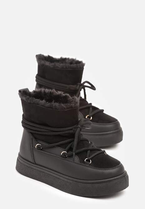 Czarne Sznurowane Śniegowce na Platformie Izastria 5