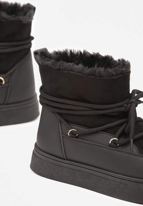 Czarne Sznurowane Śniegowce na Platformie Izastria 6