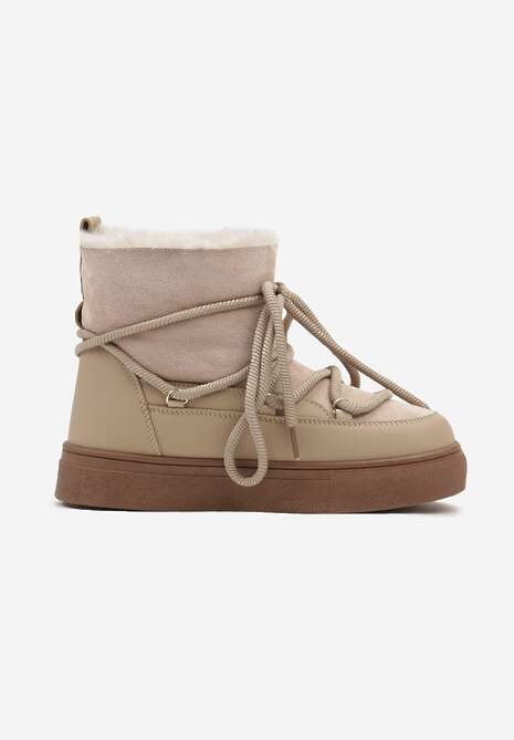 Ciemnobeżowe Sznurowane Śniegowce na Platformie Izastria 4