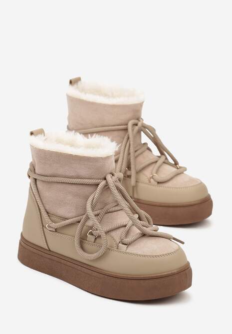 Ciemnobeżowe Sznurowane Śniegowce na Platformie Izastria 5