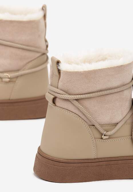 Ciemnobeżowe Sznurowane Śniegowce na Platformie Izastria 6