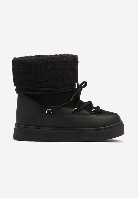 Czarne Śniegowce Futerkowe na Platformie ze Sznurowaną Cholewką Izalithia 4