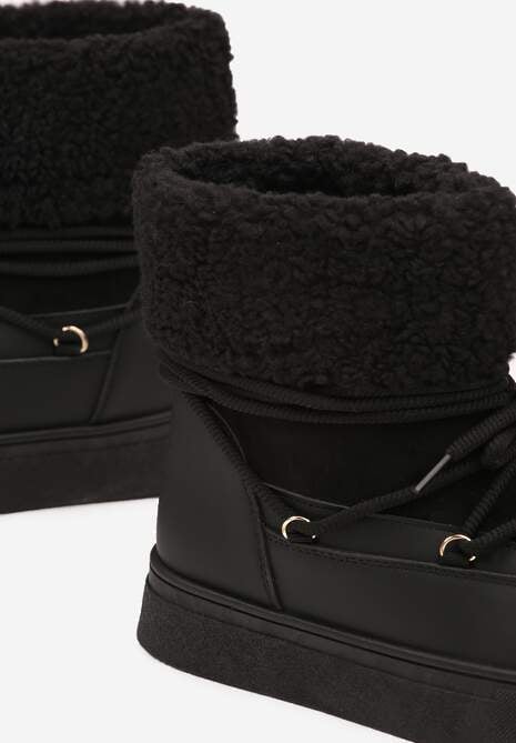 Czarne Śniegowce Futerkowe na Platformie ze Sznurowaną Cholewką Izalithia 6