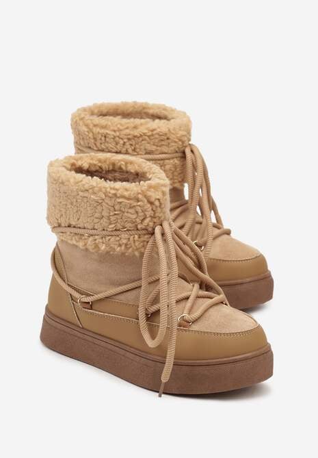 Brązowe Śniegowce Futerkowe na Platformie ze Sznurowaną Cholewką Izalithia 5
