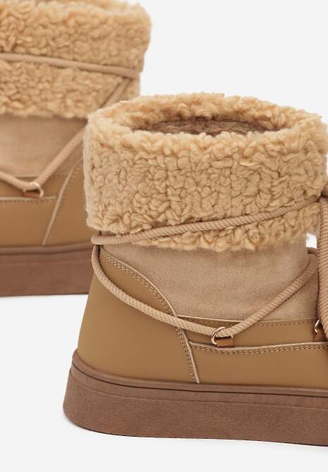 Brązowe Śniegowce Futerkowe na Platformie ze Sznurowaną Cholewką Izalithia 6