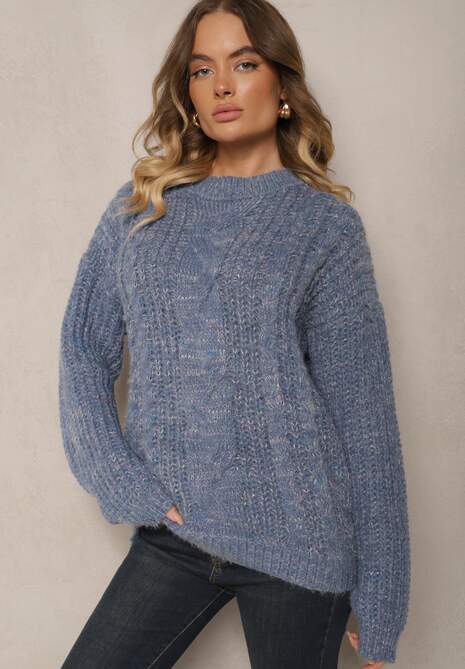Granatowy Sweter z Wełną Ozdobiony Tłoczeniem Ecrisevia 4