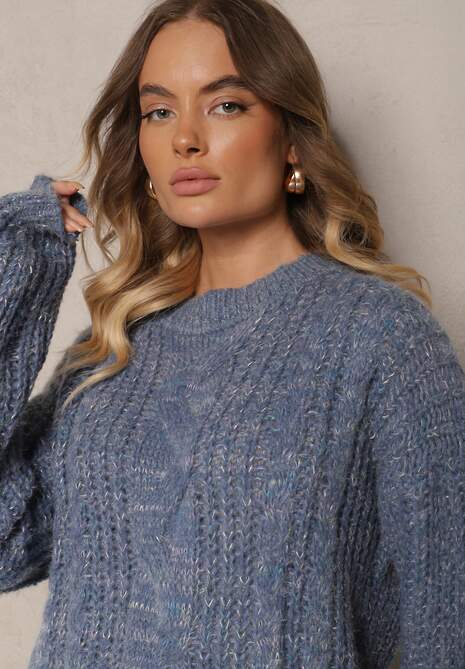 Granatowy Sweter z Wełną Ozdobiony Tłoczeniem Ecrisevia 5