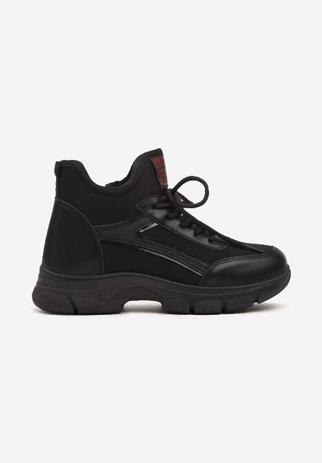 Czarne Sneakersy na Platformie z Wysoką Cholewką i Sznurowaniem Siathlora 4