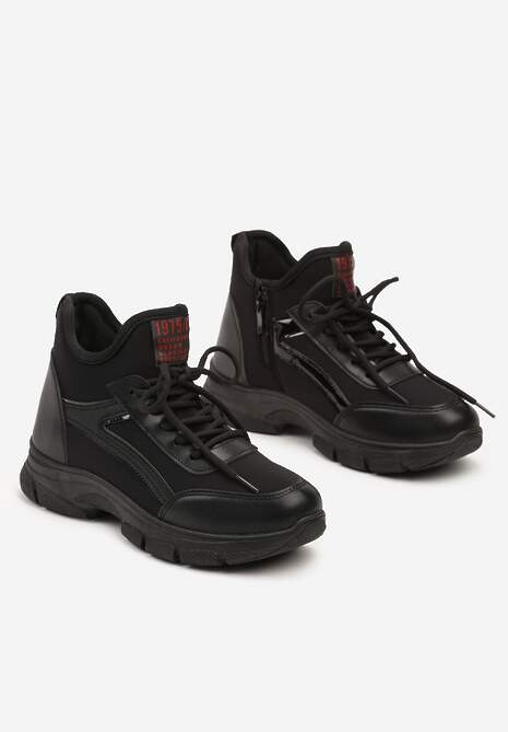 Czarne Sneakersy na Platformie z Wysoką Cholewką i Sznurowaniem Siathlora 5