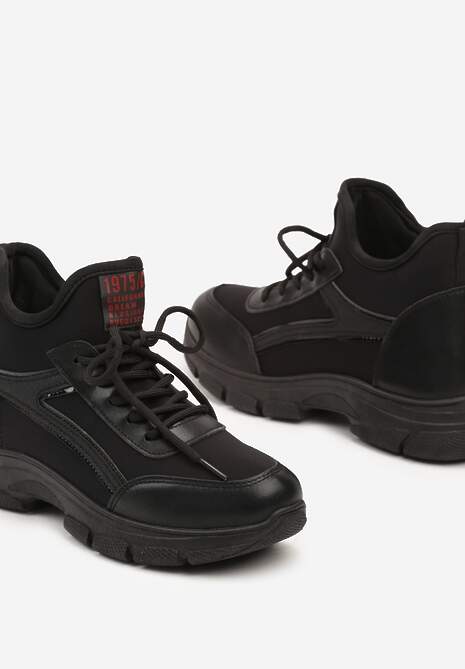Czarne Sneakersy na Platformie z Wysoką Cholewką i Sznurowaniem Siathlora 6